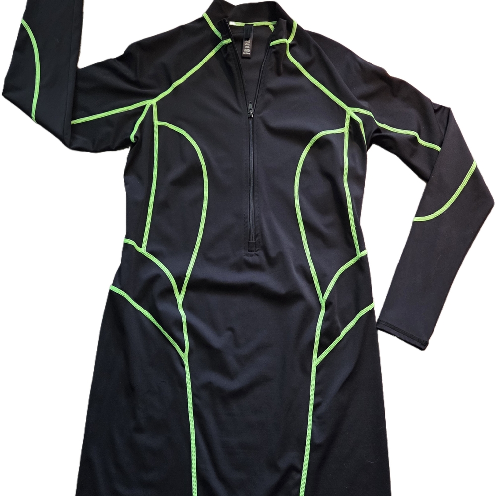 SKIMS Black and Green Performance One Piece Swimsuit